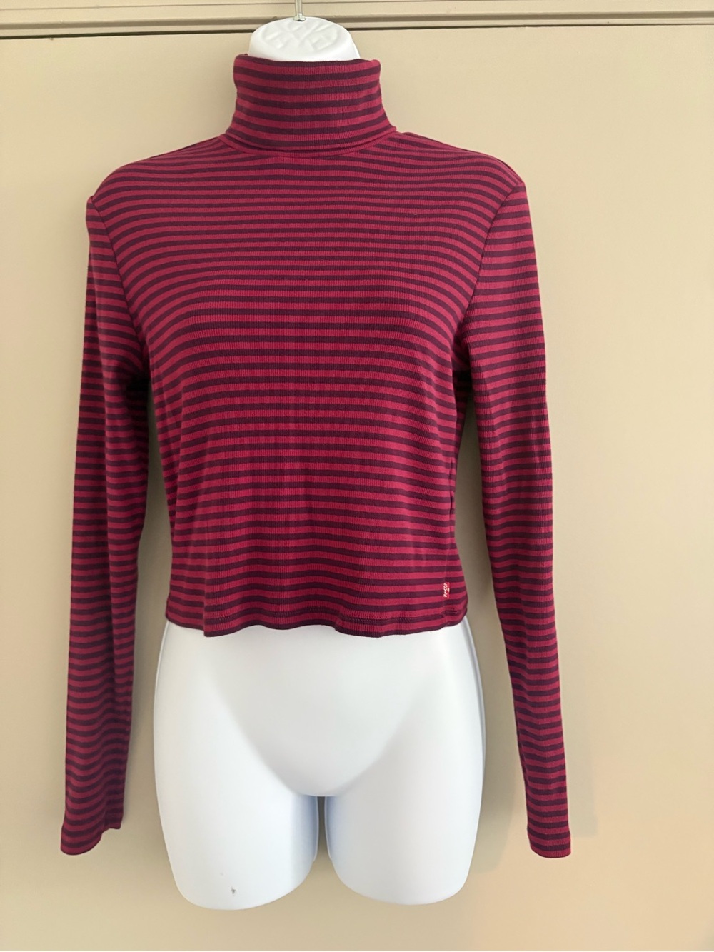 Levi's Burgundy and Black Striped Turtleneck Crop Top